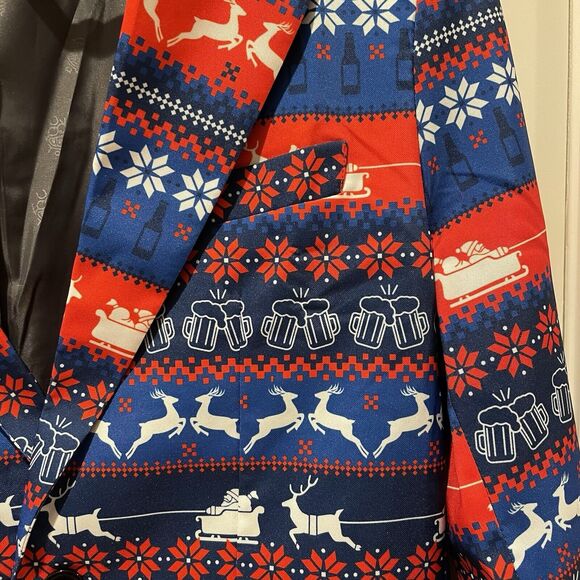 Men's Ugly Christmas Blazer And Tie Size Small NWOT Beer Deer Santa Print - Picture 3 of 11